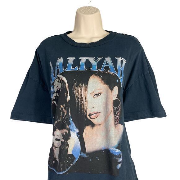 Aaliyah Graphic Tee Women's XL‎ Black Short Sleeve Damaged Top - Picture 1 of 10